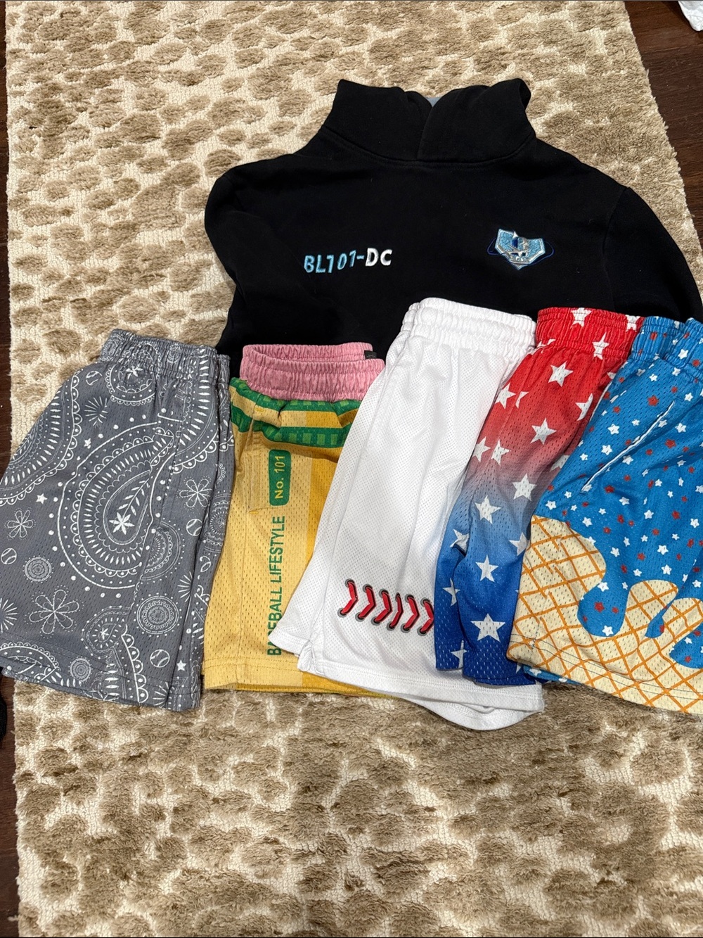 Black Pullover with Multi-Color Kids Shorts Set